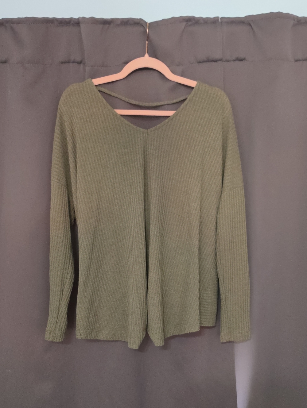Wishlist Olive Green Ribbed V-Neck Long Sleeve Top